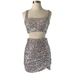 Nookie Luma Sequin Skirt Set Pastel